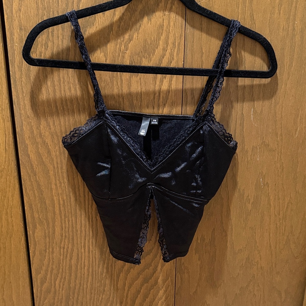 Black Lace Trim Corset Top